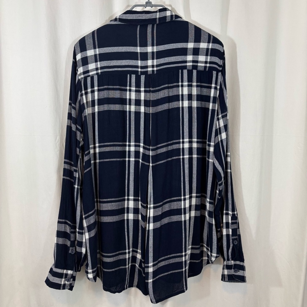 Lucky Brand Navy Blue and White Plaid Button Down Shirt - Picture 3 of 7